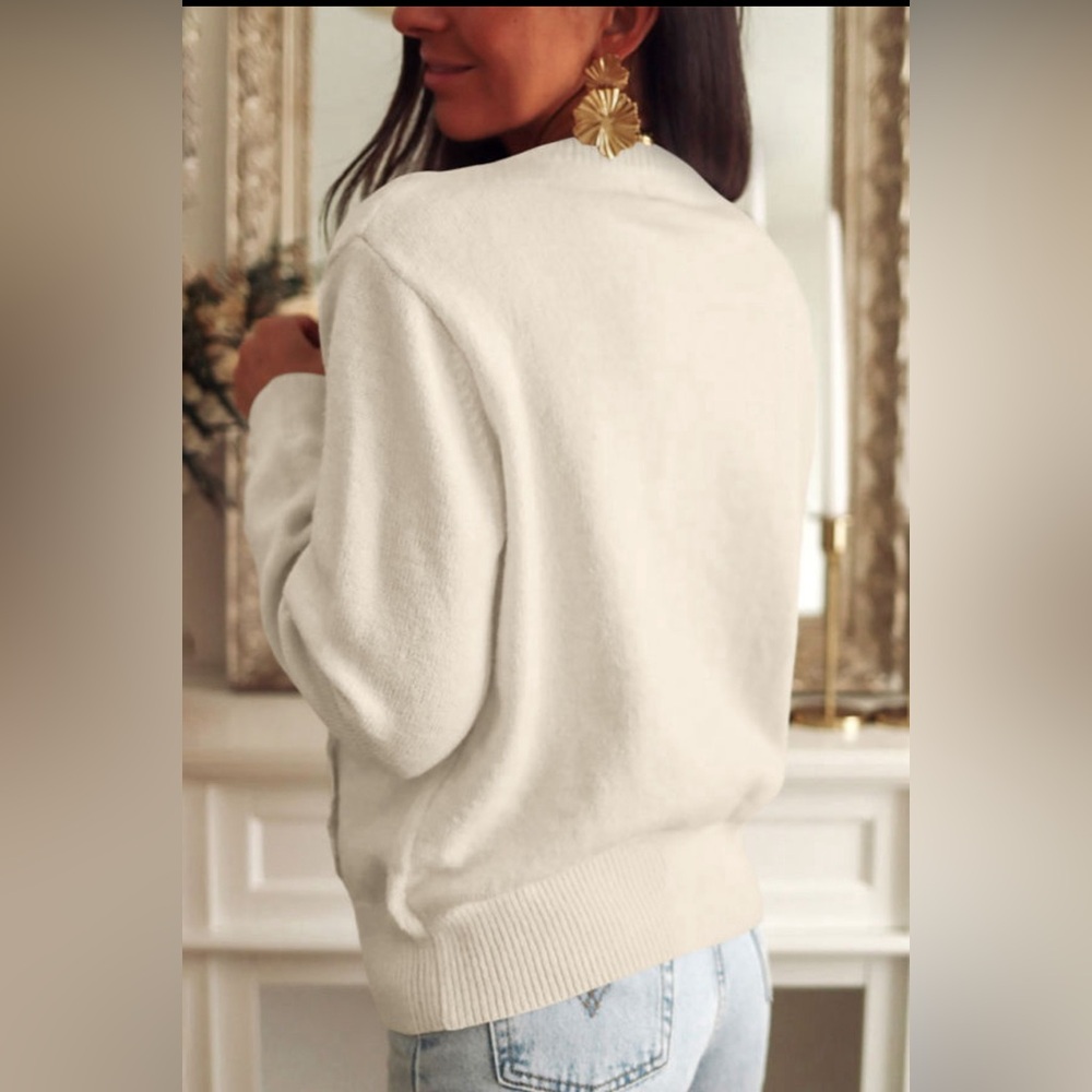Aurora - lace trim ribbed round neck button up cardigan - Picture 2 of 4